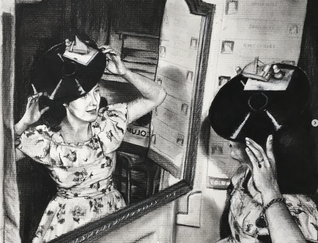 Custom portrait and fine artwork by Ashley Wiard - Grandma Day (Charcoal on paper)
